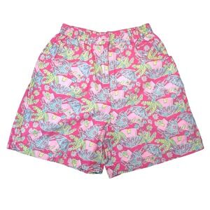 Vtg Lilly Pulitzer Shorts Womens 14 Pink High Rise Elastic Waist Preppy Tiki 90s